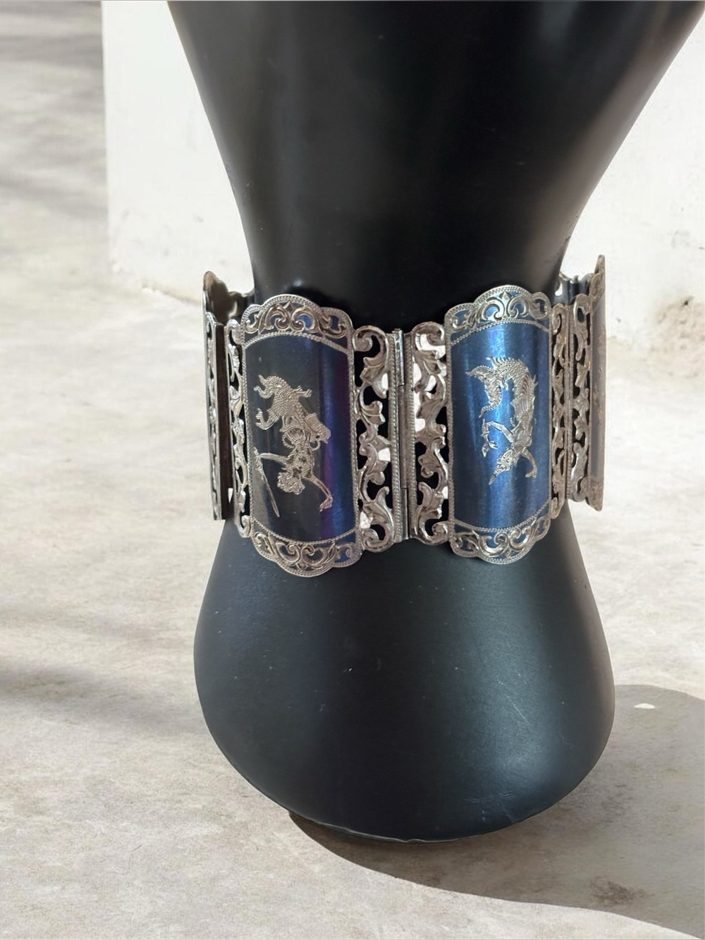 Siam Sterling Silver Thai Dancer Vintage Panel Bracelet